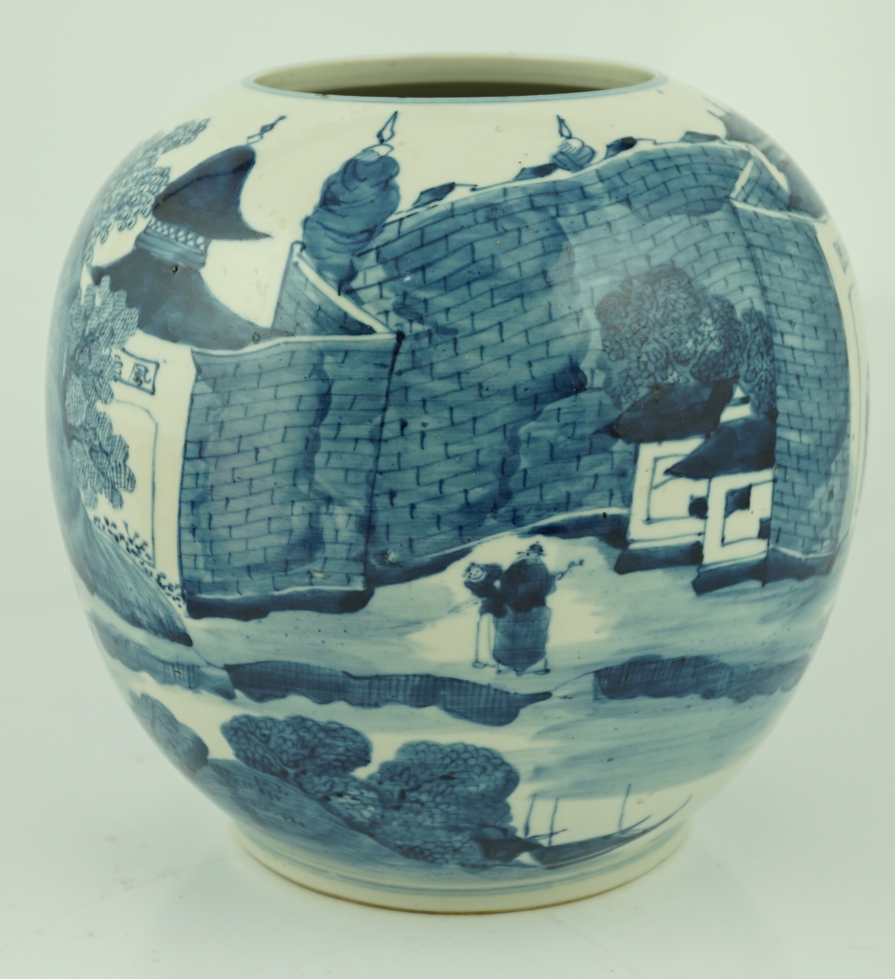 An unusual Chinese blue and white globe-shaped vase, late 19th century